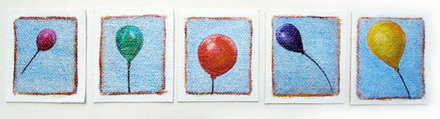Five of my fifty balloon paintings.